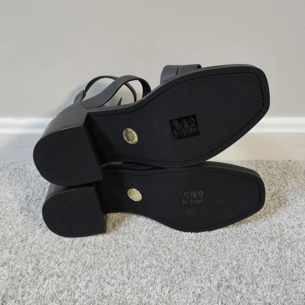 Rag & Bone Fallon Metal Gray Leather Block‎ Heel Straps Sandals Sz 38.5 US 8.5